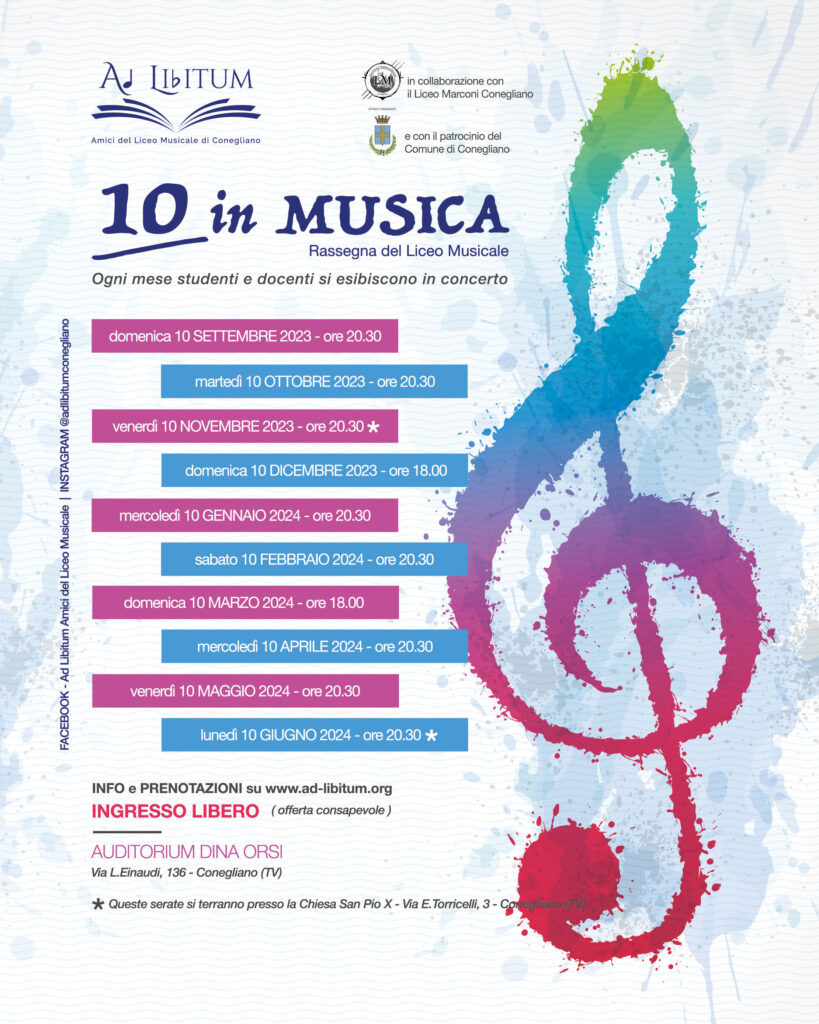 concerti 10 in musica 2023-2024 liceo Marconi conegliano locandina